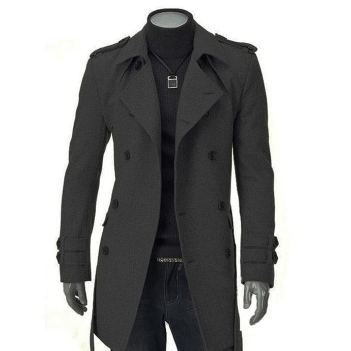 Winter Men Warm Jackets Black Grey Faux Wool Trench Men Cardigan Business Clothes Slim Fit Belted Long Coat Outwear Masculina
