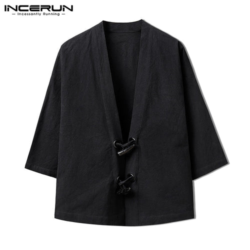 Autumn Men's Cardigan Kimono Chinese Coats Jackets Vintage Open Stitch Retro Button Long Sleeve Male Clothes Overcoat INCERUN