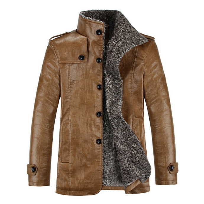 Warm Winter Men's Jackets Thicken Faux Fur Retro PU Leather Men Coat Windproof Slim Fit Jackets Male cowboy Men Winter Clothes