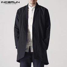 Load image into Gallery viewer, Autumn Chinese Style Men's Jackets Coat Cardigan Coat Long Jackets Vintage Windbreaker Hombre Black Trench Outwears Men Clothes