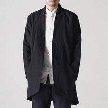 Load image into Gallery viewer, Autumn Chinese Style Men's Jackets Coat Cardigan Coat Long Jackets Vintage Windbreaker Hombre Black Trench Outwears Men Clothes