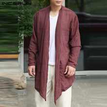 Load image into Gallery viewer, Retro Cardigan Mens Jackets Long Outwear Long Sleeve Irregular Hem Male Cloak Coats Trench Windbreaker Hombre Summer Autumn