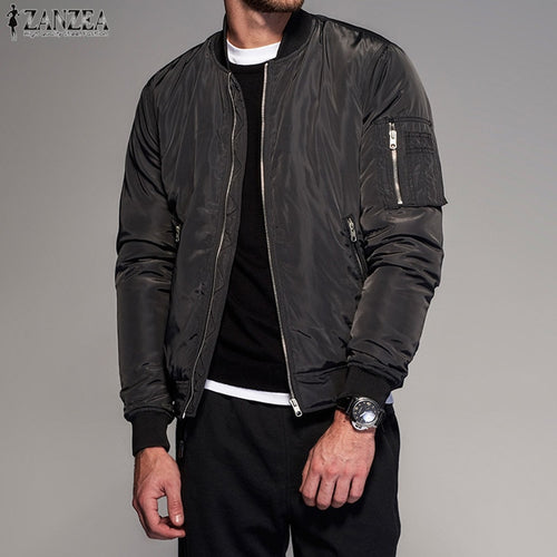 2018 ZANZEA Mens Clothing Men Zip-up Long Sleeve Bomber Baseball Coat Jackets Casual Loose Biker Jackets Jaqueta Masculina Veste