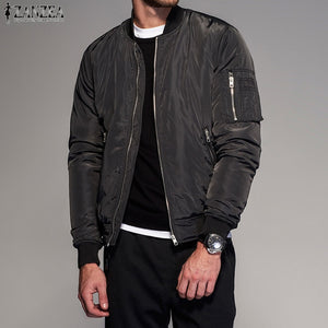 2018 ZANZEA Mens Clothing Men Zip-up Long Sleeve Bomber Baseball Coat Jackets Casual Loose Biker Jackets Jaqueta Masculina Veste