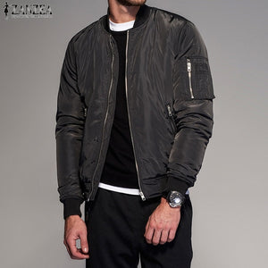 2018 ZANZEA Mens Clothing Men Zip-up Long Sleeve Bomber Baseball Coat Jackets Casual Loose Biker Jackets Jaqueta Masculina Veste