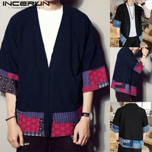 Load image into Gallery viewer, Brand Japan Style Cardigan Men's Coat Half Sleeve Open Stitch Kimono Floral Autumn Coat Loose Patchwork Outwear Hombre Shirt