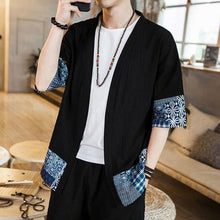 Load image into Gallery viewer, Brand Japan Style Cardigan Men's Coat Half Sleeve Open Stitch Kimono Floral Autumn Coat Loose Patchwork Outwear Hombre Shirt